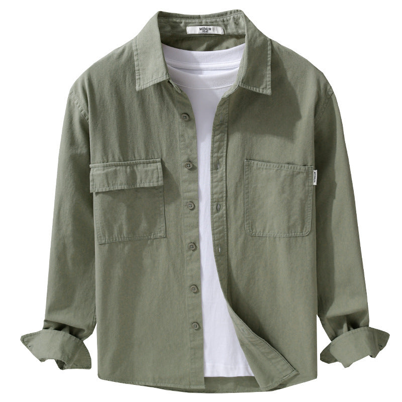 Herren Casual-Hemdjacke aus schwerem Baumwoll-Twill mit asymmetrischen Brusttaschen und kastigem Schnitt Echoarchiv