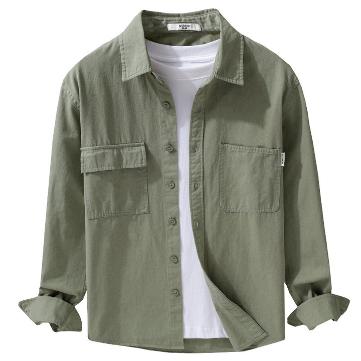 Herren Casual-Hemdjacke aus schwerem Baumwoll-Twill mit asymmetrischen Brusttaschen und kastigem Schnitt Echoarchiv