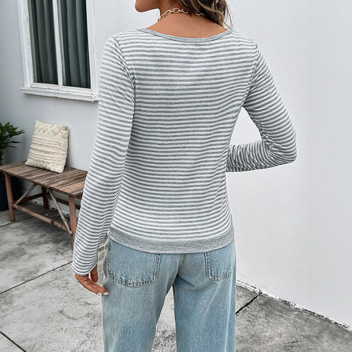 Damen Layering-Langarmshirt mit Henley-Knopfleiste und eingearbeitetem Top Echoarchiv