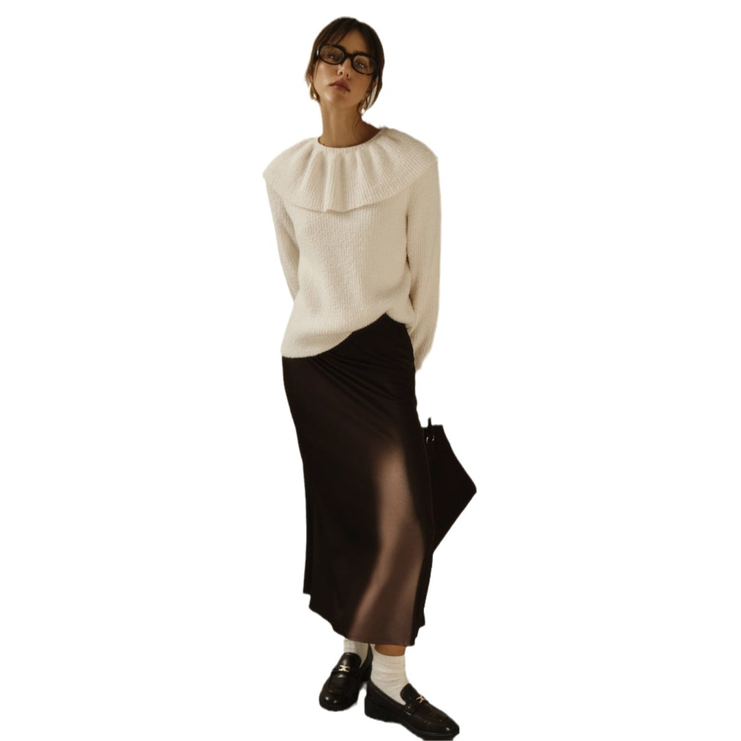 Damen Pullover mit weitem Rollkragen und Volantärmeln – Mavelle
