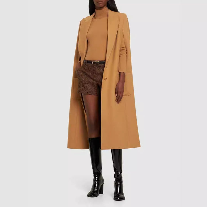 Damen Cape-inspirierter Maxilanger Mantel aus Wollmix mit schmalem Revers Echoarchiv