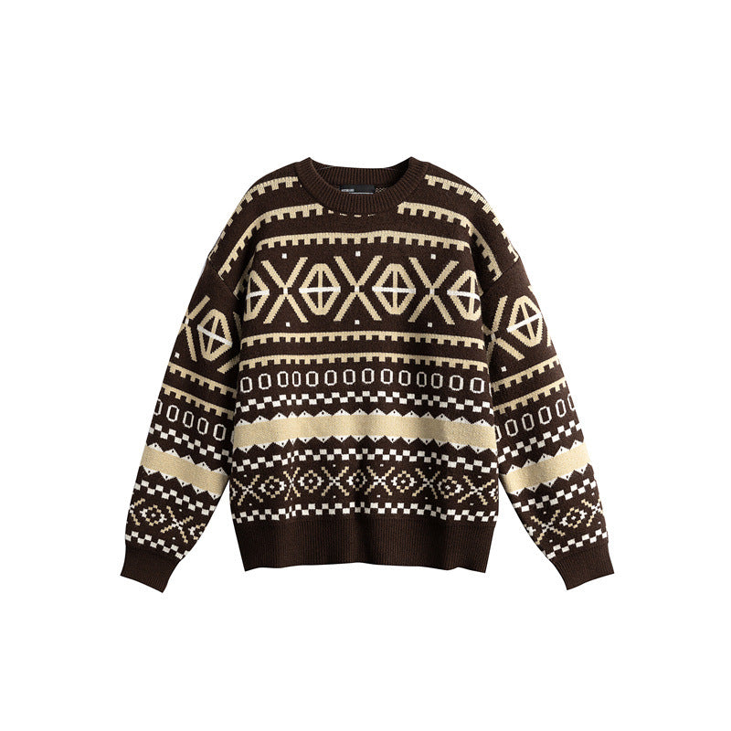 Unisex Gemusterter Grobstrickpullover im Norwegerstil mit Rundhals Echoarchiv