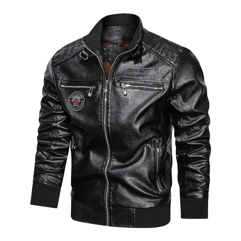 Herren Kunstleder-Bomberjacke im Vintage-Pilotblouson-Stil mit gesteppter Schulterpartie und Reißverschlusstaschen – Brevano