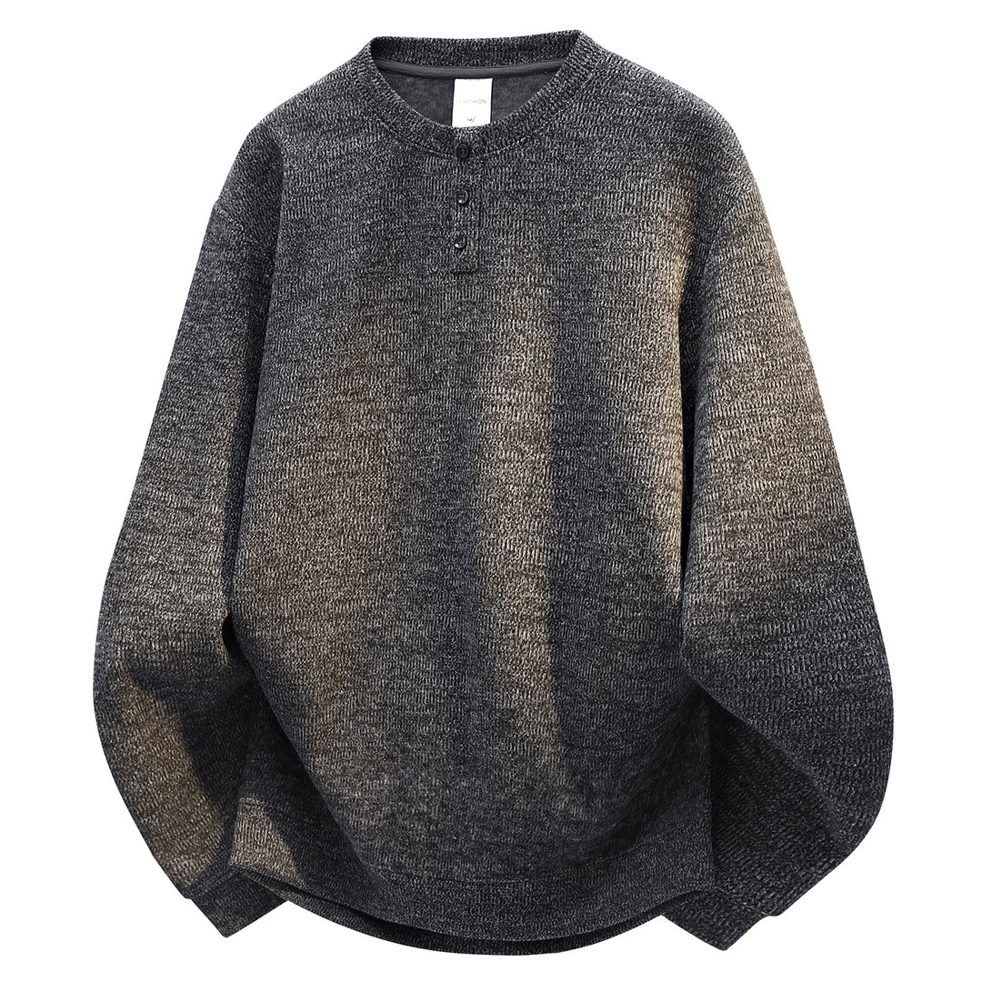 Herren Oversize Strukturierter Henley-Strickpullover mit dreifacher Knopfleiste Echoarchiv