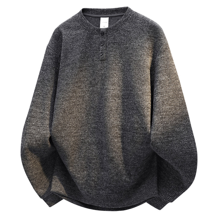 Herren Oversize Strukturierter Henley-Strickpullover mit dreifacher Knopfleiste Echoarchiv