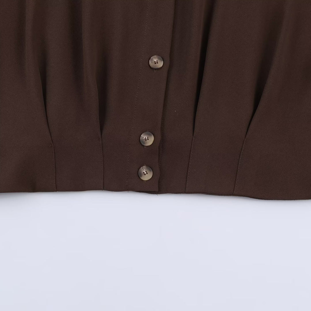 Damen Cropped-Bluse mit Schulterklappen und taillierter Drapierung Echoarchiv