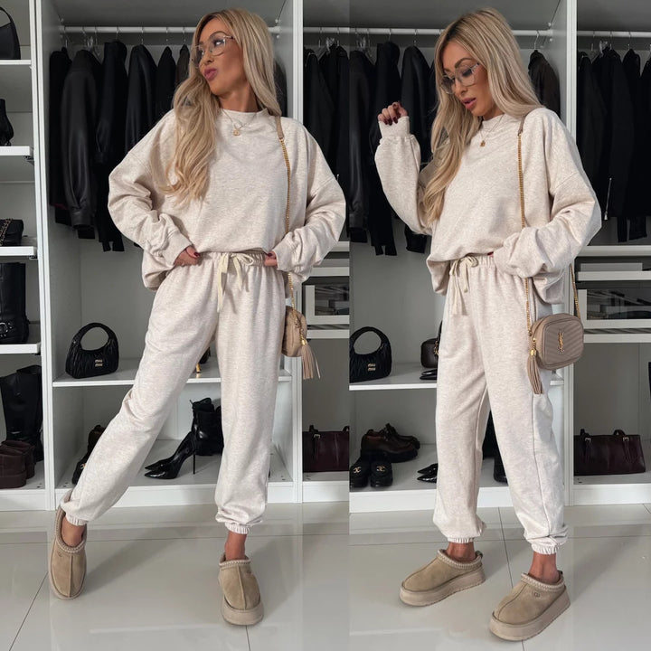 Damen weiches Lounge-Set aus Baumwollmix mit Tunnelzug und elastischen Bündchen – Avérine