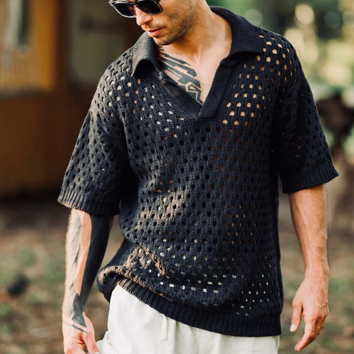Herren luftiges Strickhemd mit durchbrochenem Design Echoarchiv