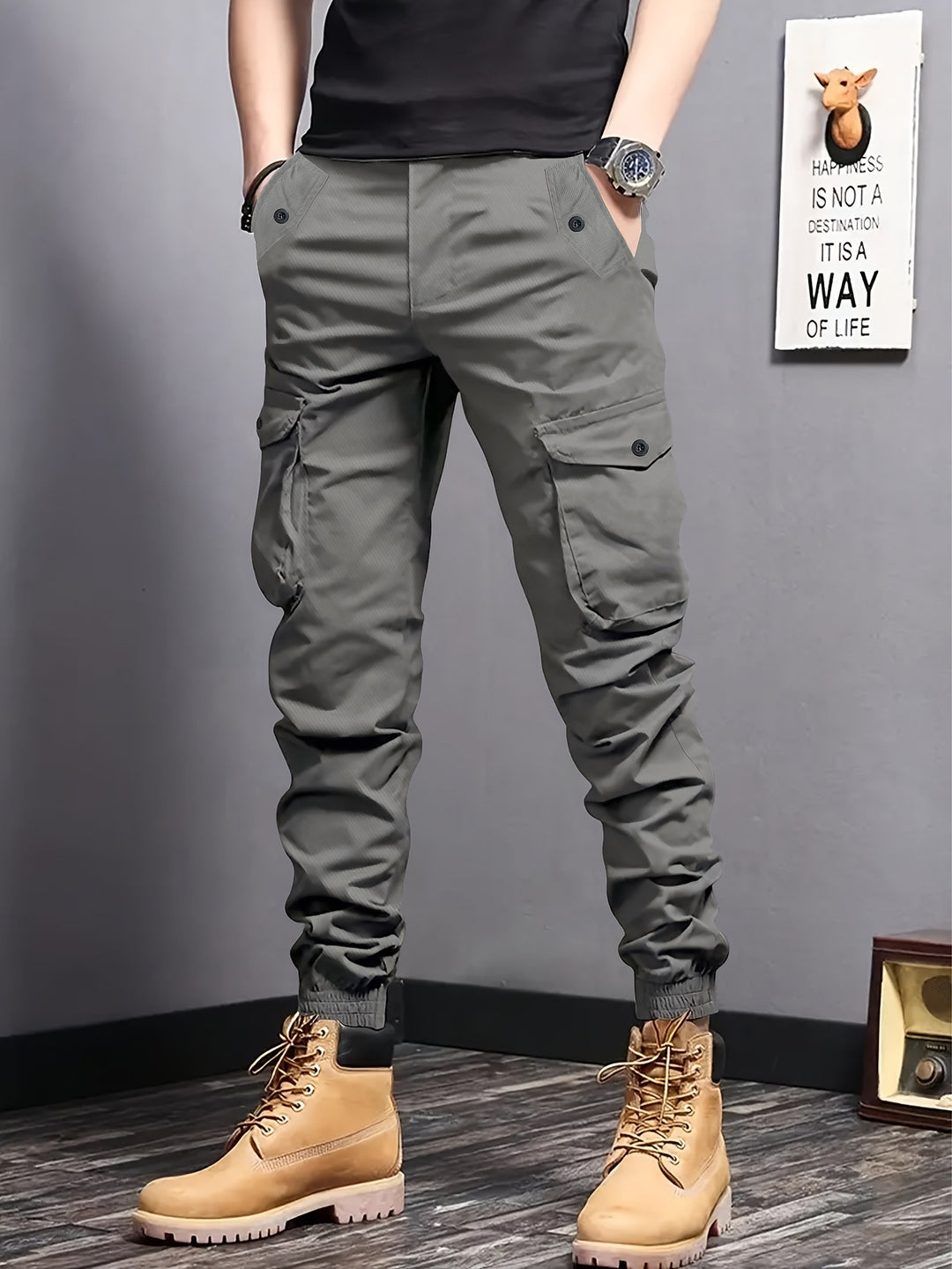 Herren Cargo-Joggerhose mit elastischem Bund, Tunnelzug und Multifunktionstaschen Echoarchiv