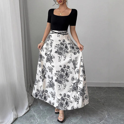 Damen Hochtaillierter Maxirock mit floralem Print und ausgestelltem Schnitt – Avérine