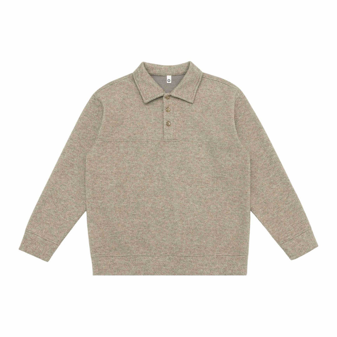 Unisex Feinstruktur-Polokragenpullover mit halber Knopfleiste und geripptem Saum Echoarchiv
