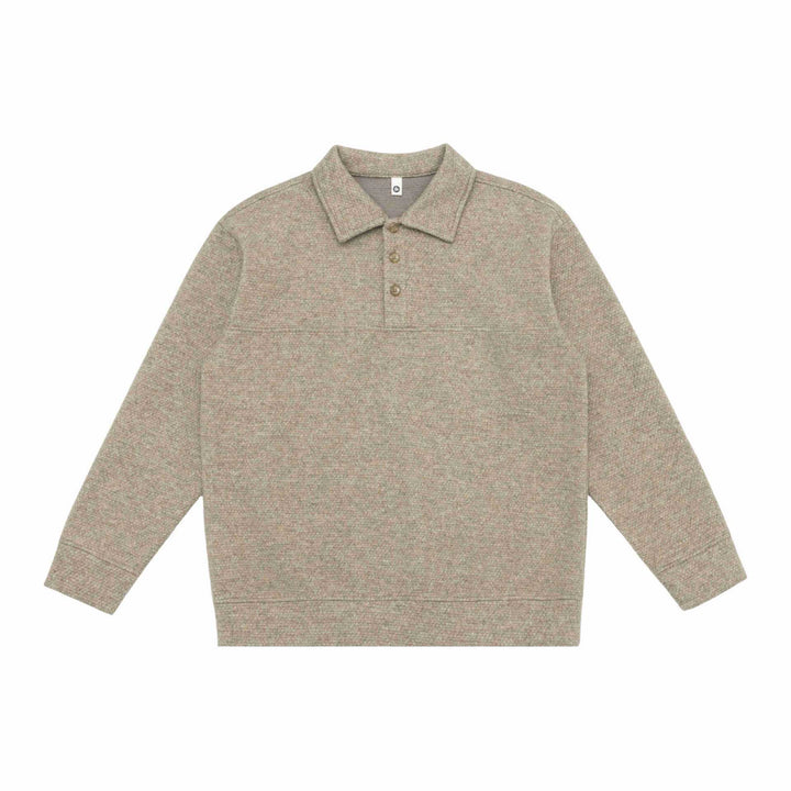 Unisex Feinstruktur-Polokragenpullover mit halber Knopfleiste und geripptem Saum Echoarchiv