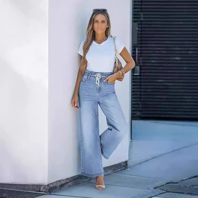 Damen nan hochgeschnittene Weitbein-Jeans mit Kordelbund und lässiger Culotte-Silhouette Echo Archiv