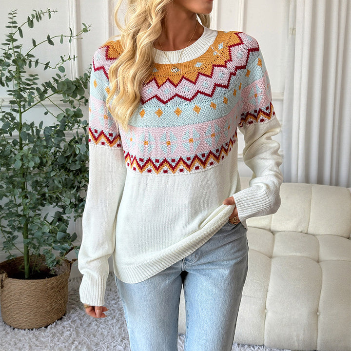 Damen Gemusterter Strickpullover mit Rundhalsausschnitt und Fair-Isle-Motiv Echoarchiv