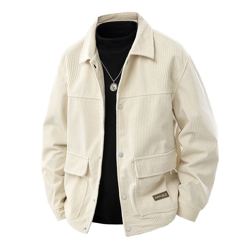 Men's relaxed corduroy chore jacket with patch flap pockets and metal snap front – Taviero