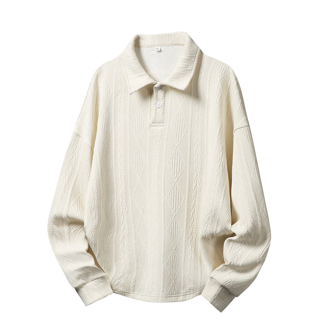 Unisex Texturierter Polo-Strickpullover im Boxy-Schnitt mit Diamantmuster und halber Knopfleiste Echo Archiv