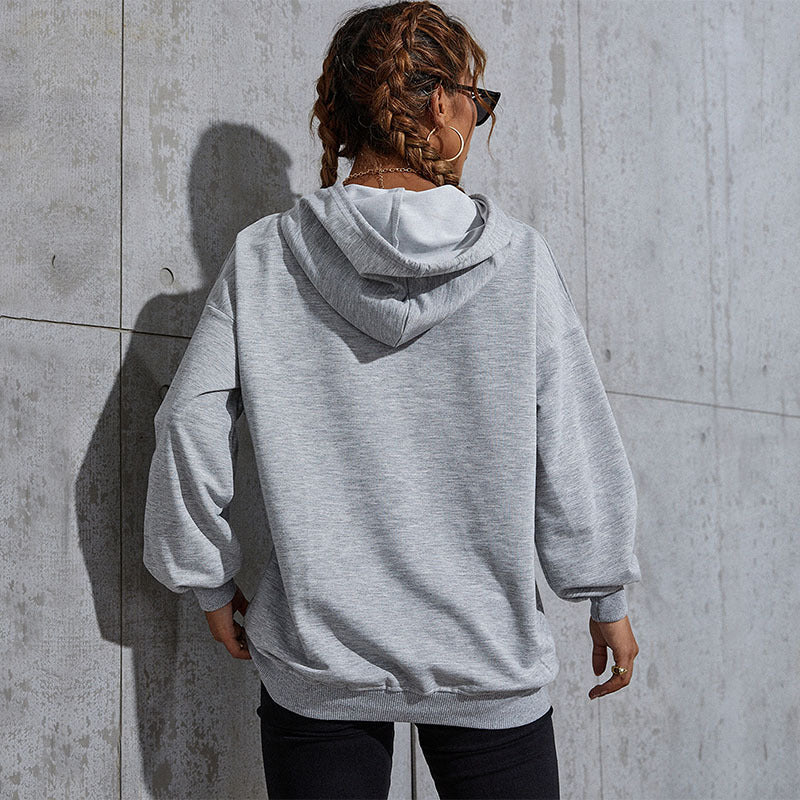 Damen Oversize-Kapuzenpullover mit Kängurutasche und Schmetterling-Stickerei Echoarchiv