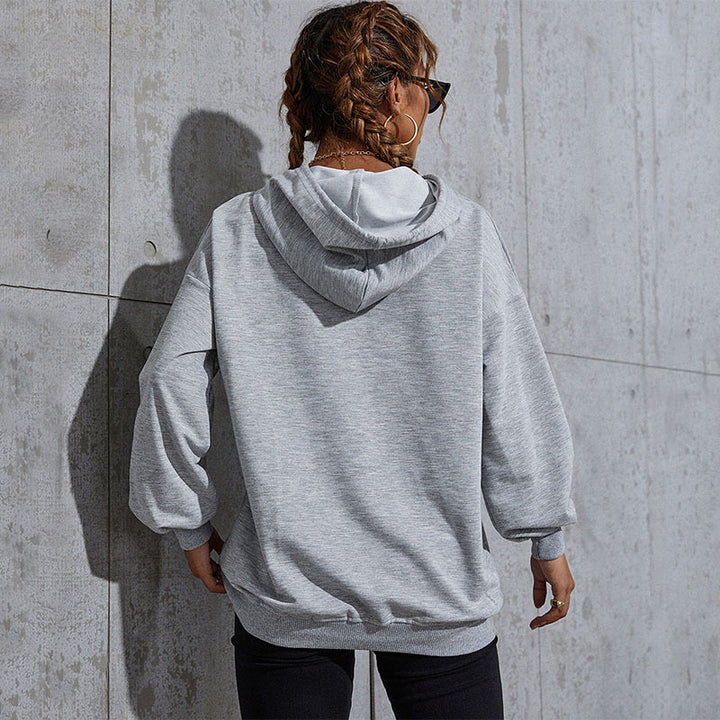 Damen Oversize-Kapuzenpullover mit Kängurutasche und Schmetterling-Stickerei Echoarchiv