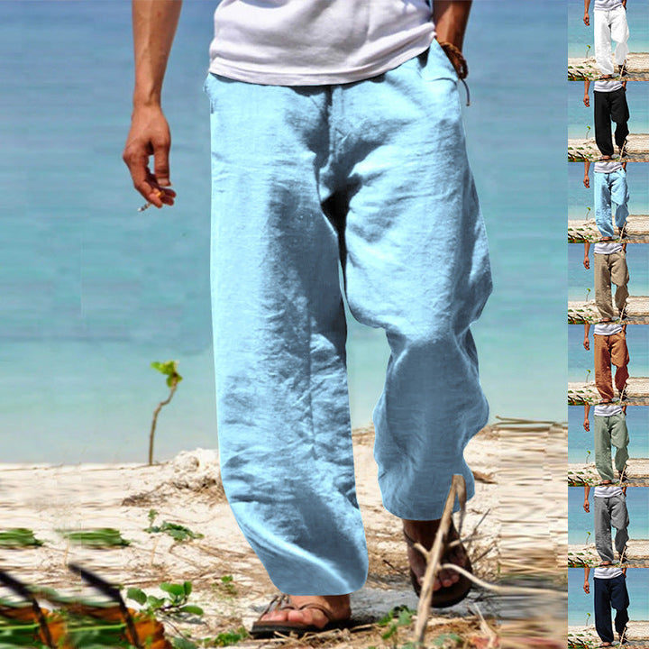 Herren nan lässige Strandhose im Palazzoschnitt aus atmungsaktivem Leinen-Baumwollmix mit Komfortbund Echoarchiv