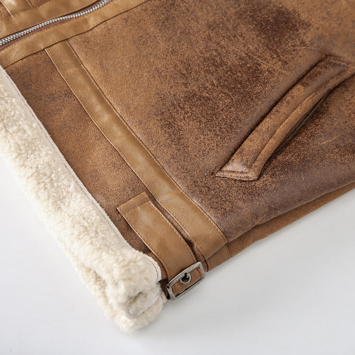 Herren Fliegerjacke mit Lammfellfutter und Vintage Kunstlederoptik – Taviero