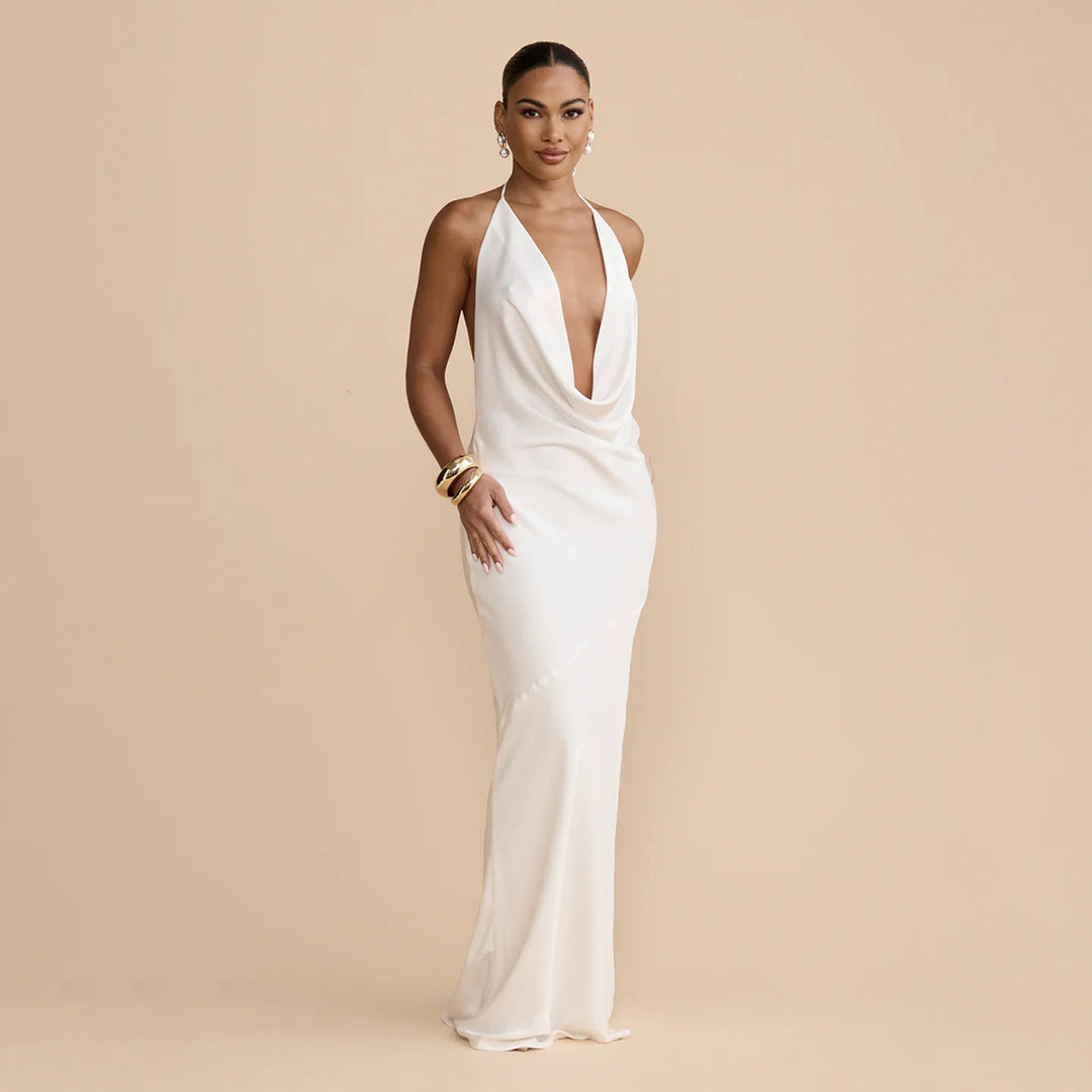 Damen Elegantes Wickelkleid mit schickem Wasserfall-Ausschnitt und perlenverziertem Detail Echo Archiv