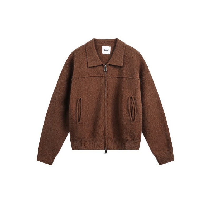 Herren Gestrickte Zipjacke mit Hemdkragen, Rippbündchen und verdeckten Eingrifftaschen Echo Archiv