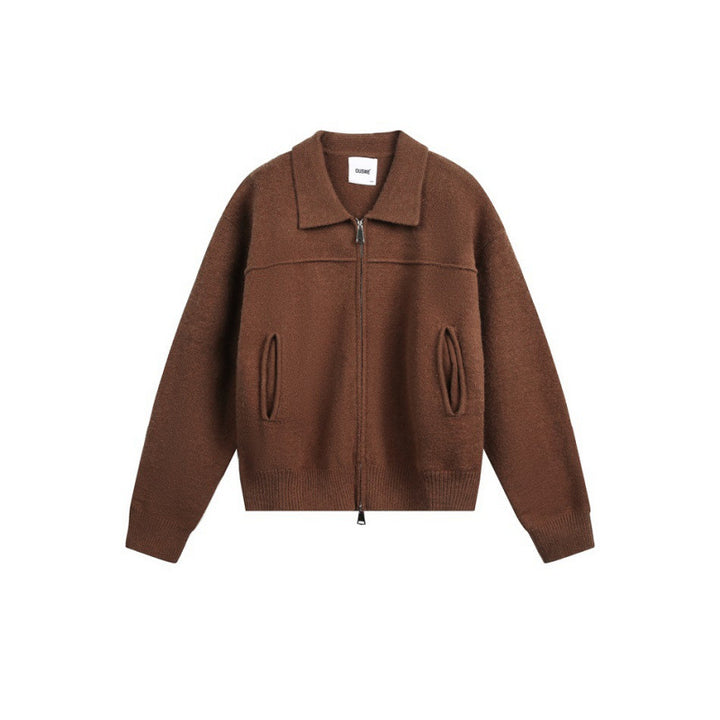 Herren Gestrickte Zipjacke mit Hemdkragen, Rippbündchen und verdeckten Eingrifftaschen Echo Archiv
