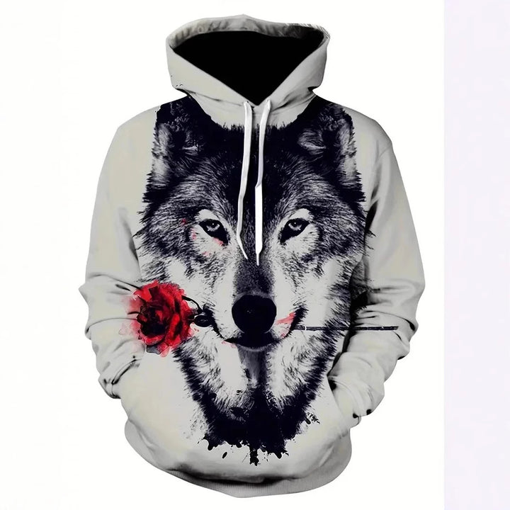Damen Kapuzenpullover mit Wolf- und Schmetterlingsmotiv Echoarchiv