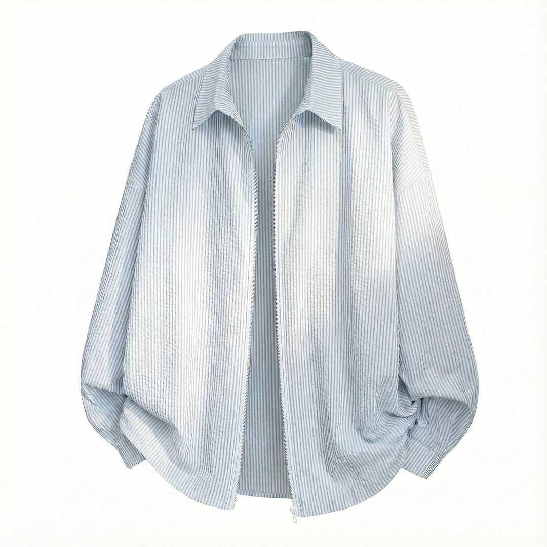 Unisex Oversize Hemdjacke aus Crinkle-Baumwollmix mit durchgehendem Reißverschluss Echo Archiv