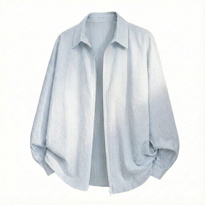 Unisex Oversize Hemdjacke aus Crinkle-Baumwollmix mit durchgehendem Reißverschluss Echo Archiv