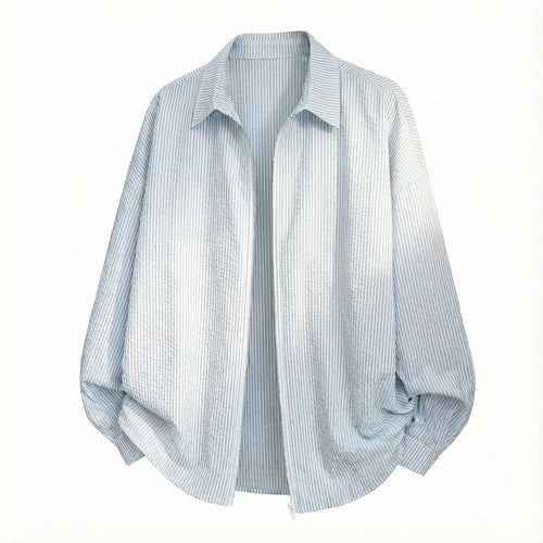 Unisex Oversize Hemdjacke aus Crinkle-Baumwollmix mit durchgehendem Reißverschluss Echo Archiv