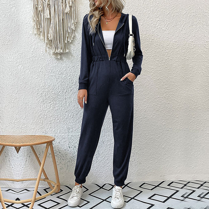 Damen Lässiger Jumpsuit-Overall mit Reißverschluss, elastischer Taille und Bündchen Echoarchiv