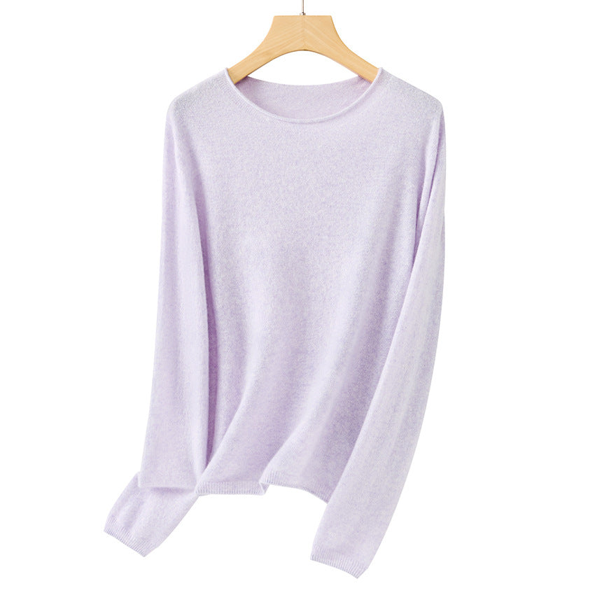 Damen Feiner ultraleichter Rundhalspullover aus Mikrofaser-Feinstrick mit minimalistischer Silhouette Echoarchiv