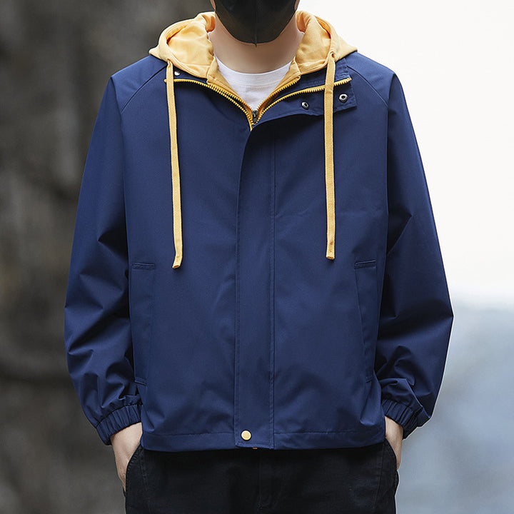 Herren Leichte Kapuzen-Regenjacke im Bomberstil mit verdecktem Reißverschluss und elastischen Bündchen Echo Archiv