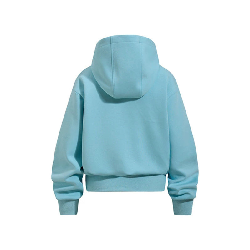 Damen Gekürzte Kapuzen-Sweatjacke mit Reißverschluss, gefütterter Kapuze und Rippbündchen Echoarchiv