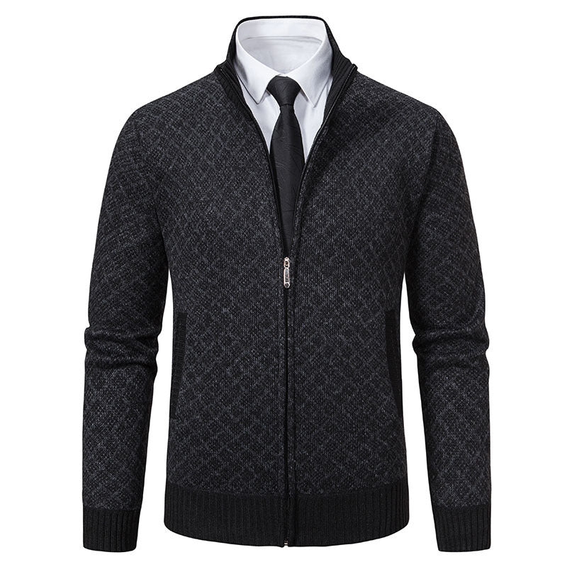 Herren Gemusterte Strickzipjacke mit Stehkragen, Jacquardmuster und Rippbündchen Echo Archiv