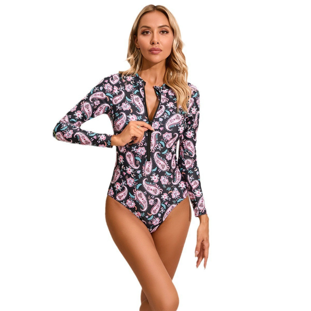 Damen Hochgeschlossener Einteiler Badeanzug mit zip und floralem Muster Echo Archiv