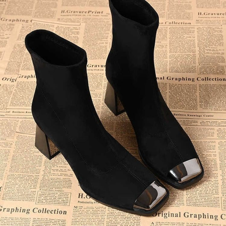 Damen Elegante Stiefeletten mit quadratischer Zehenpartie und Blockabsatz Echo Archiv