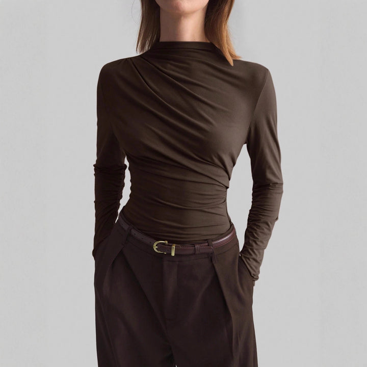 Damen nan schmal geschnittenes Langarmshirt mit asymmetrischer Drapierung und seitlicher Raffung Echo Archiv