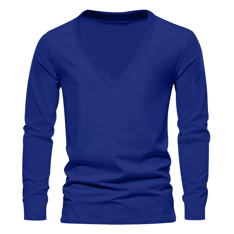Herren V-Ausschnitt Langarm-T-Shirt mit hochwertigem Baumwollmix und bequemer Passform Echoarchiv