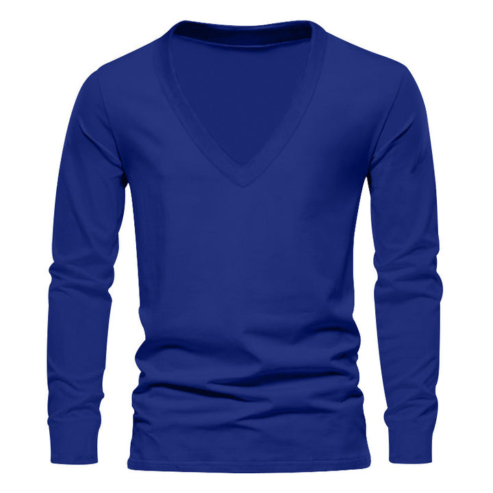 Herren V-Ausschnitt Langarm-T-Shirt mit hochwertigem Baumwollmix und bequemer Passform Echoarchiv