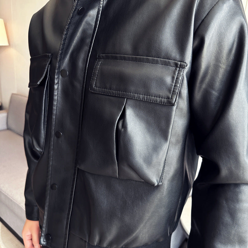 Herren elegante Kunstlederjacke mit praktischen Taschen Echoarchiv
