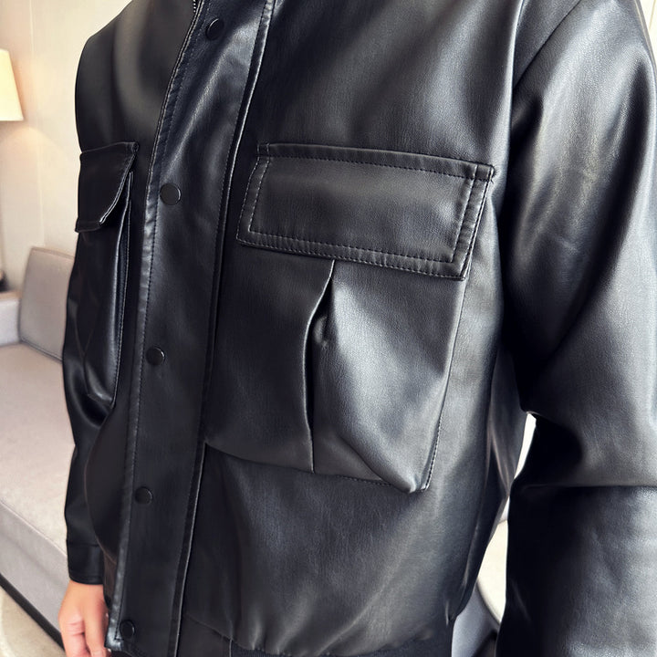 Herren elegante Kunstlederjacke mit praktischen Taschen Echoarchiv