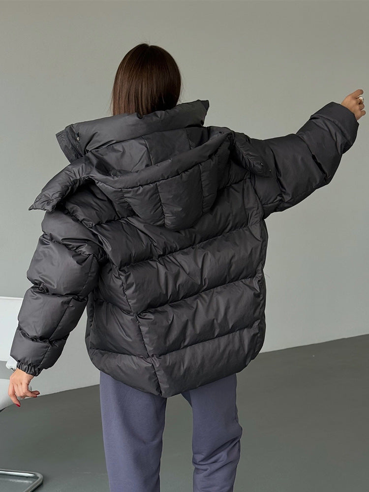 Damen Kurz-Pufferjacke mit Thermofüllung, Oversize-Kapuze & verdecktem Zweiwege-Reißverschluss Echoarchiv