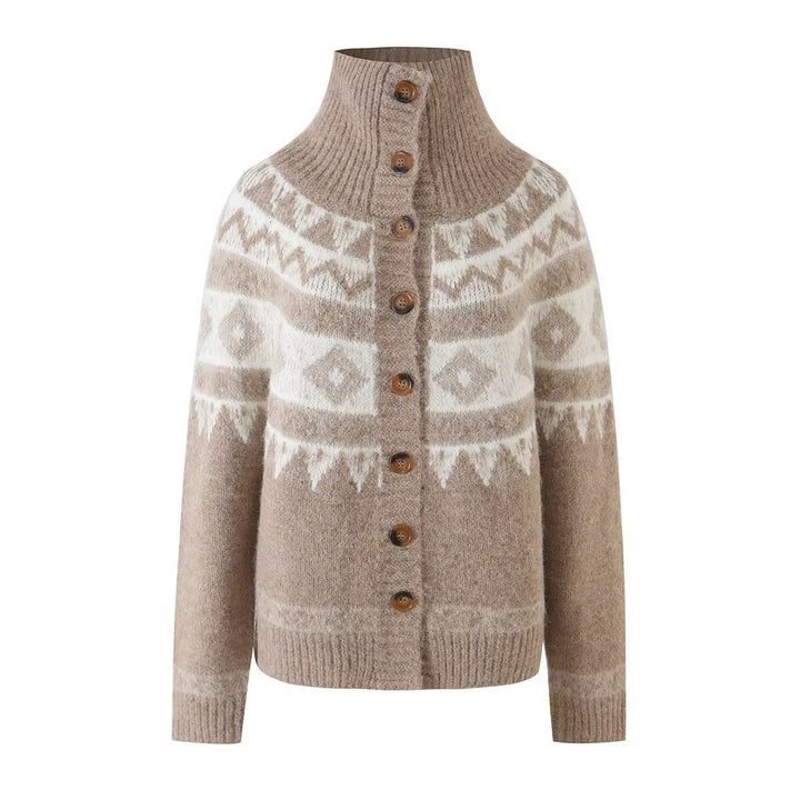 Damen Strickjacke mit durchgehendem Reißverschluss, Rippkragen und Norweger-Muster Echo Archiv