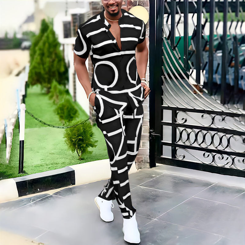 Herren Jumpsuit mit modernem graphischen Muster und entspannter Passform Echoarchiv