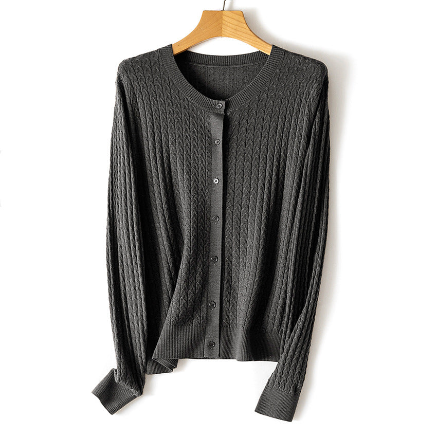 Damen Feinstrick-Cardigan mit Zopfmuster, Rundhalsausschnitt und Knopfleiste Echoarchiv