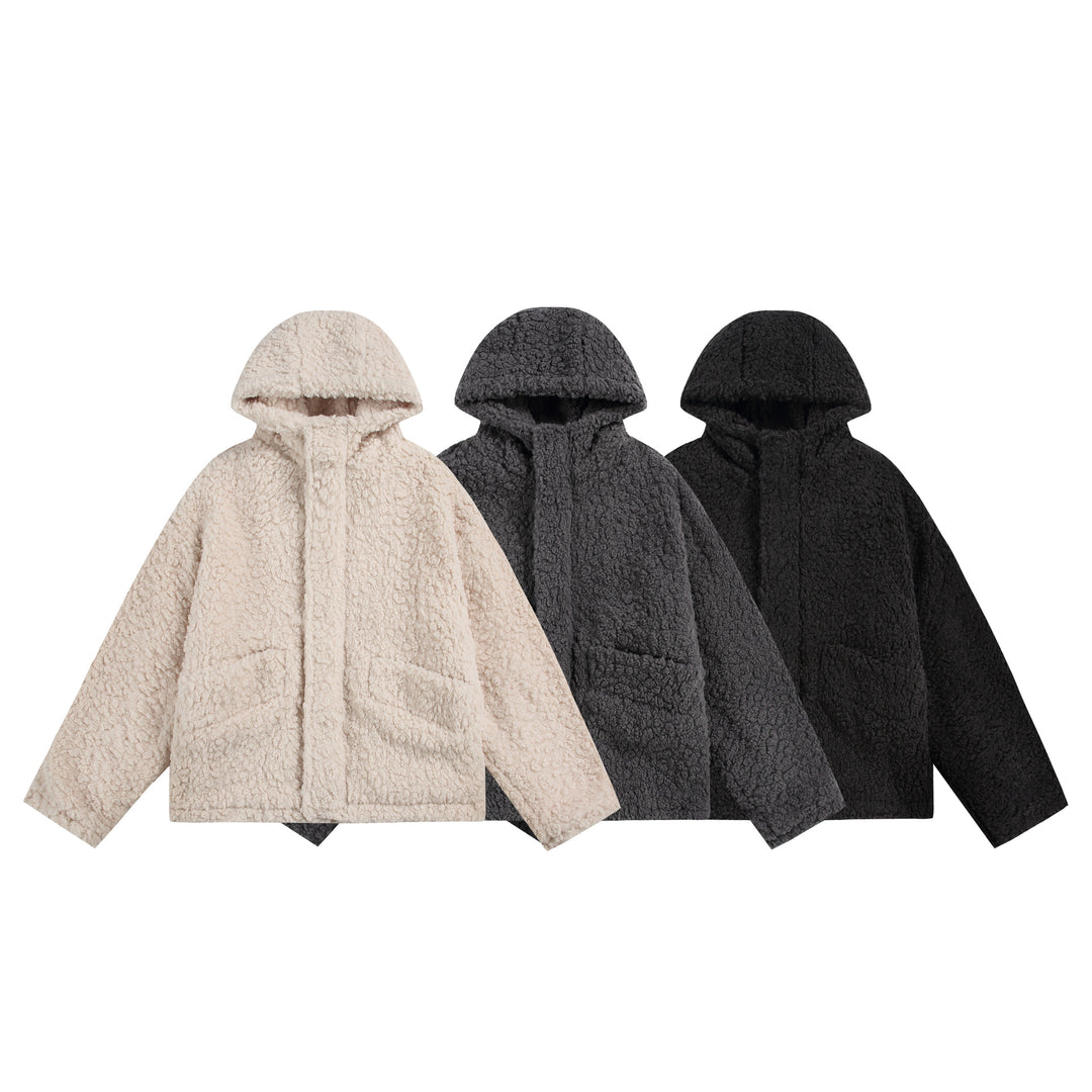 Damen Oversize Sherpa‑Kapuzenjacke mit verdeckter Frontblende und aufgesetzten Taschen Echoarchiv