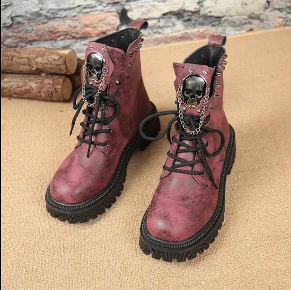 Damen Modische Stiefel mit Totenkopf-Details Echo Archiv