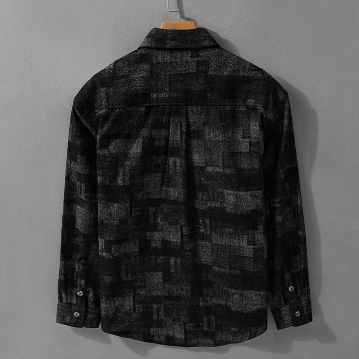 Herren Strukturiertes Hemdjacke-Overshirt aus Baumwollmischung mit geometrischem Print Echoarchiv